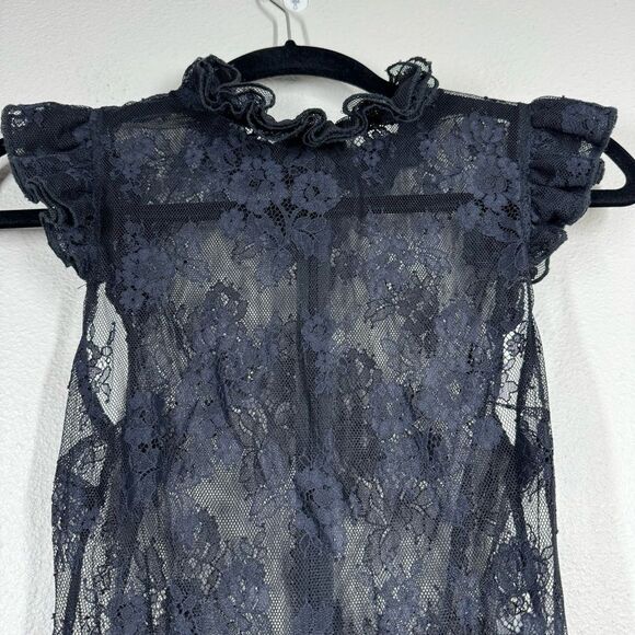 NBD x Revolve Freya Bodysuit Sheer Black Floral Lace Sleeveless Ruffle Medium - Picture 2 of 8